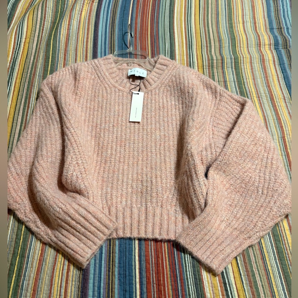 NWT Soft Cozy Wool Blend Light Rose Drop Shoulder Cropped Sweater - Picture 2 of 4